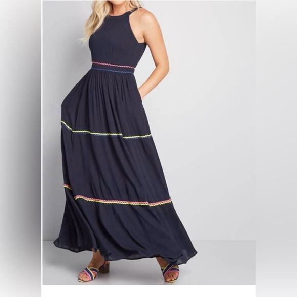 Modcloth Maxi Dress Blue Ribbon Accent BNWOT - Picture 10 of 11